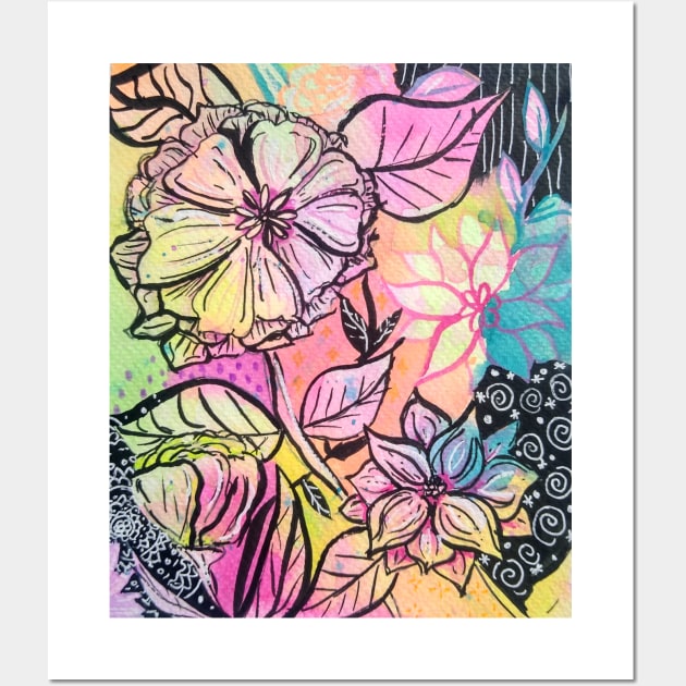 Abstract Neon Flowers Wall Art by San Mould Art